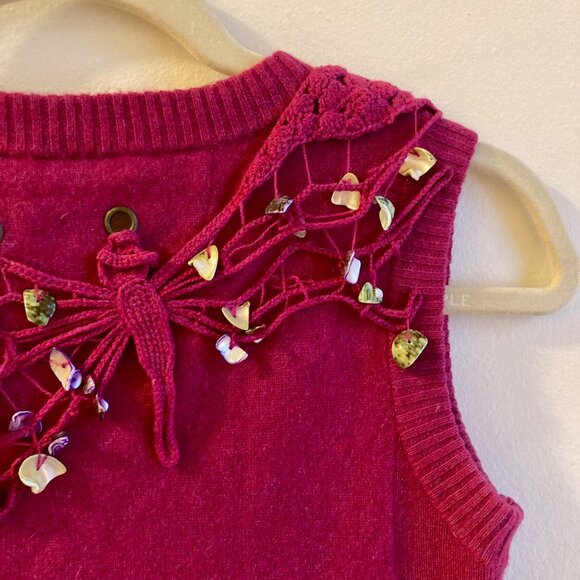 Burn 'n Violet Magenta Sweater Vest Crochet & Shells Boho Size XS - Picture 2 of 11
